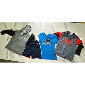 Adidas Boys Lot of 4 Size 7 Athletic Shorts Logo Shirts Spring/Summer 0083